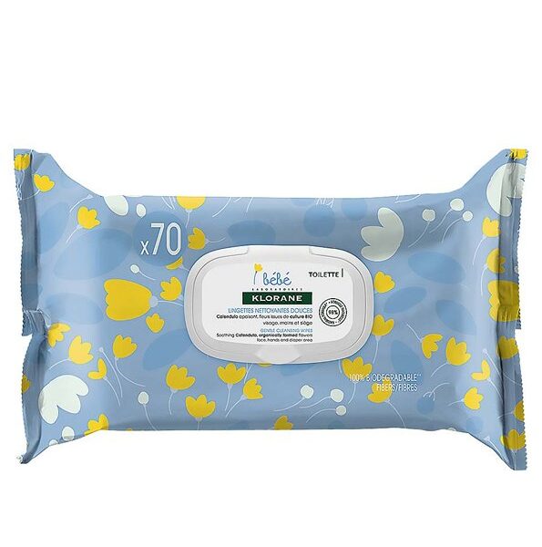 Klorane - Lingettes nettoyantes douces pour le corps au Calendula apaisant - Bébé - Peau normale à sèche 70 u